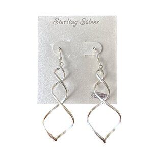 Sterling Silver Stamped 925 Twisted Dangle Earrings 2 Inch Drop